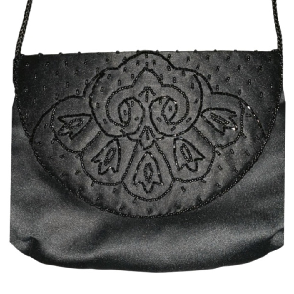 Vintage Black Satin Clutch